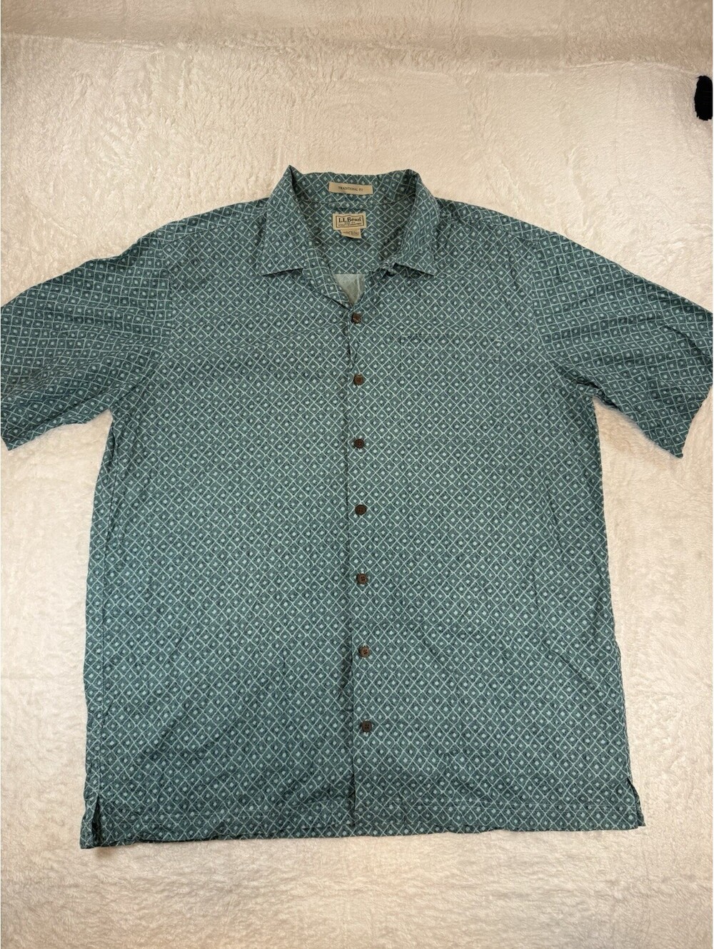 LL Bean Mens XL Traditional Fit SS Cotton Button Down Shirt Teal A1016